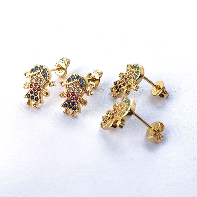2020 Gold Color Kids Girls Stud Earrings Micro Pave Rainbow