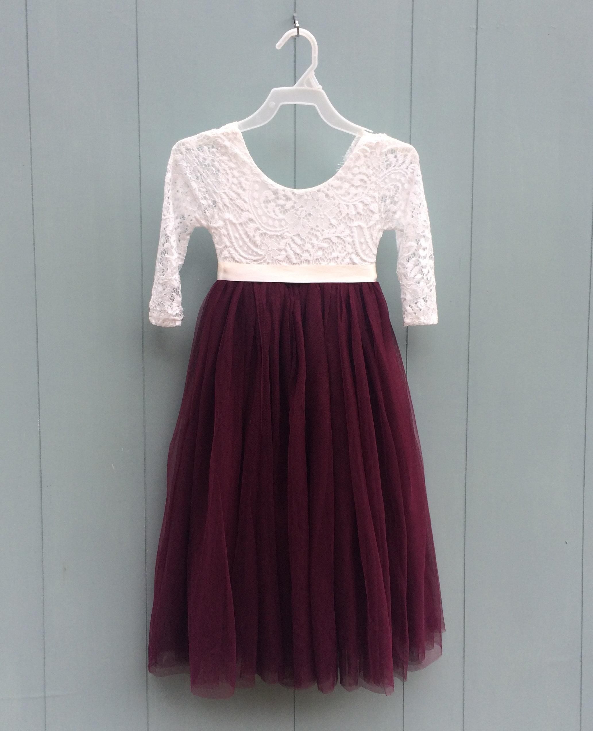 white and wine flower girl dresses