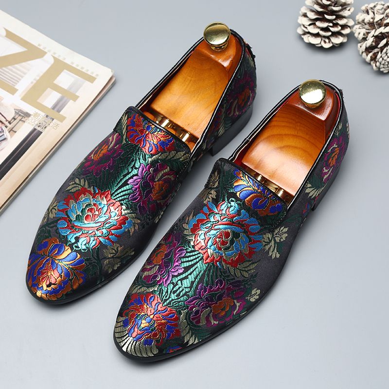2019 Men Handmade Exquisite Embroidery Leather Shoes Colorful Business ...