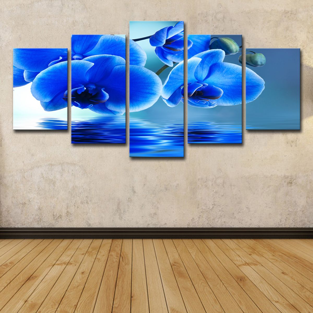 Compre 5 Unidades Hd Impreso Orquidea Azul Flores Grupo Pintura