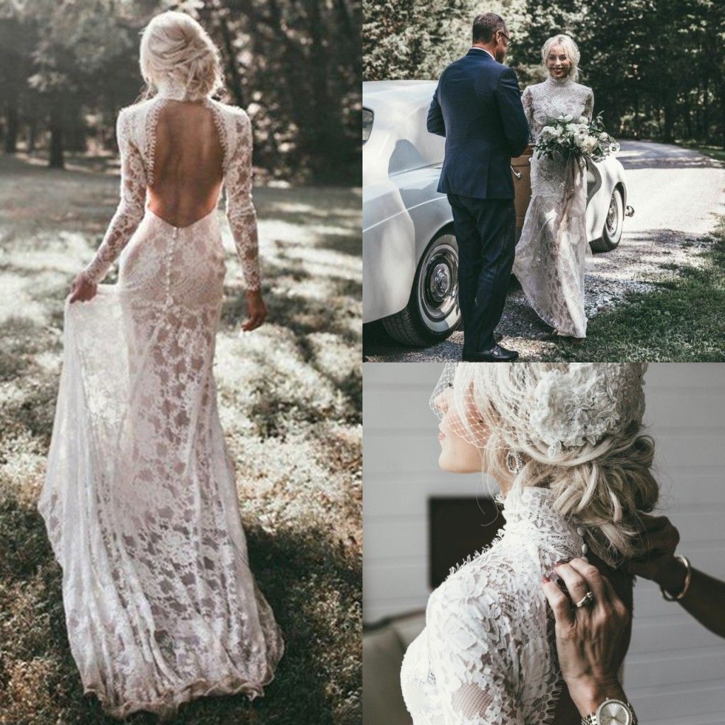 boho lace mermaid wedding dress