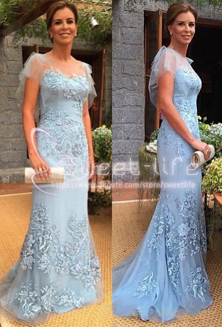 2019 Blue Sheath Mermaid Mother Of The Bride Groom Dresses Cap
