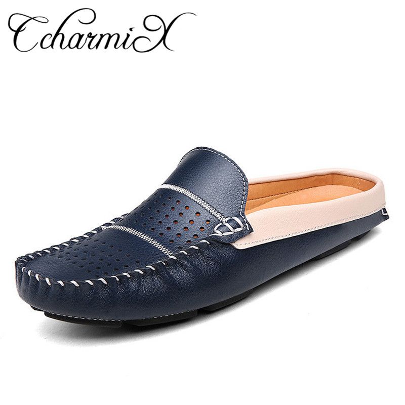 mens leather slip on slippers