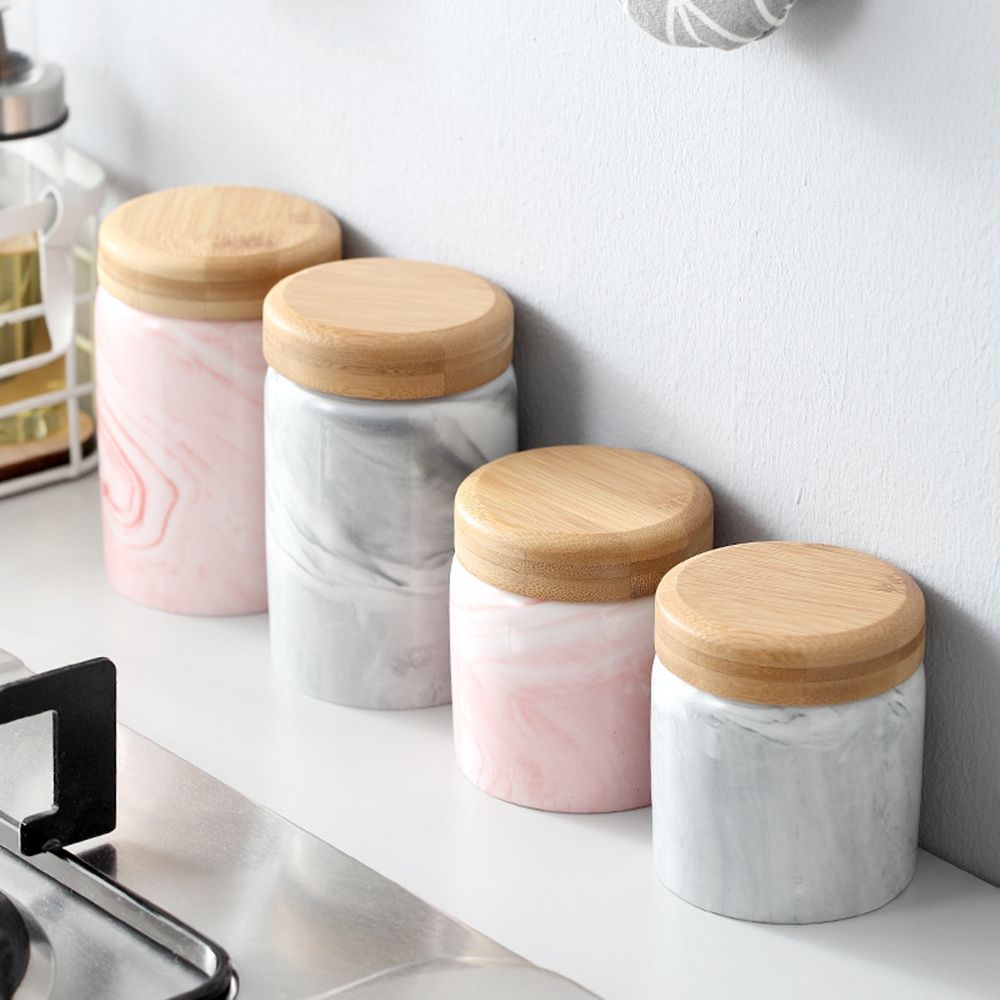 2020 Food Storage Jar With Sealed Bamboo Lid Marble Pattern
