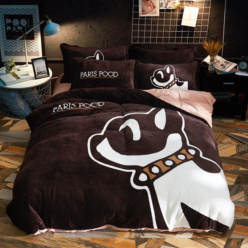 Cool Dog Bedding Set Flannel Bed Set Luxury Dark Brown Duvet Cover