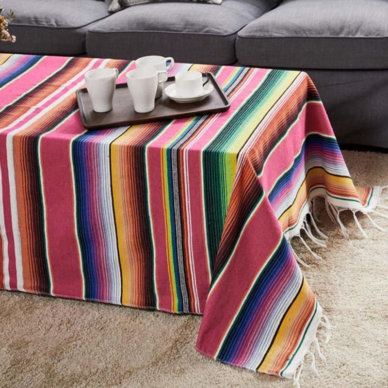 Mexican Blanket Striped Tablecloth Cotton Mexican Serape Blanket Table Cover Dec