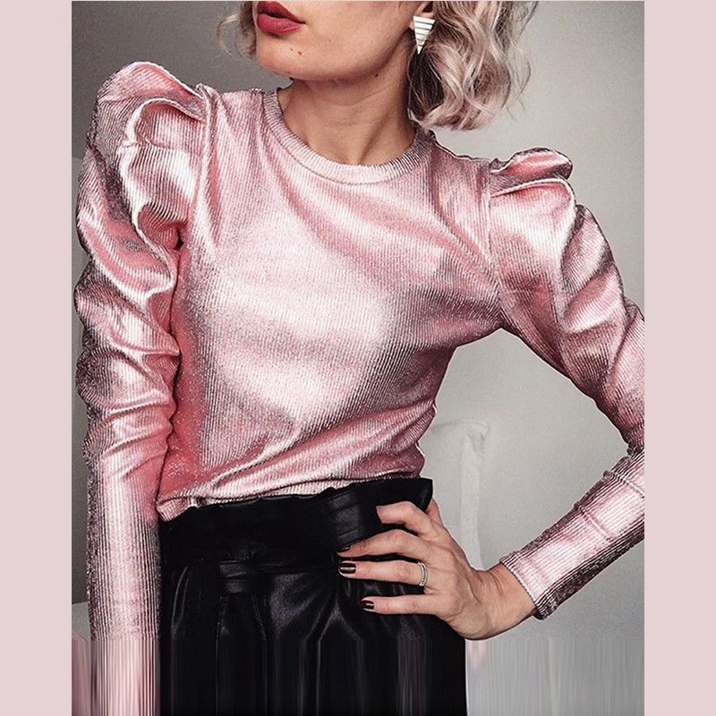 Compra 2020 Terciopelo De Oro De La Manga Larga Blusa De Manga Larga Camisa  De Las Mujeres De La Primavera O Cuello Delgado En Ajuste Tops De Moda  Streetwear De Otoño InS