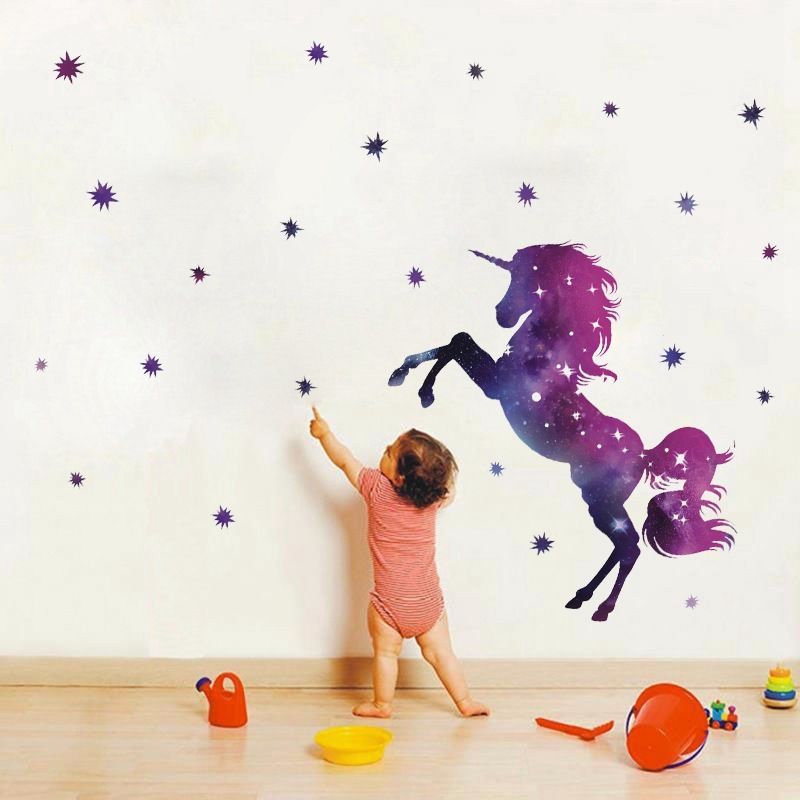 Newest Flexible Size Fancy Unicorn Wallpaper Animal Cartoon Star Diy Kids Bedroom Decorations Kindergarten Nursery Home Decor Wall Stickers Wall Art
