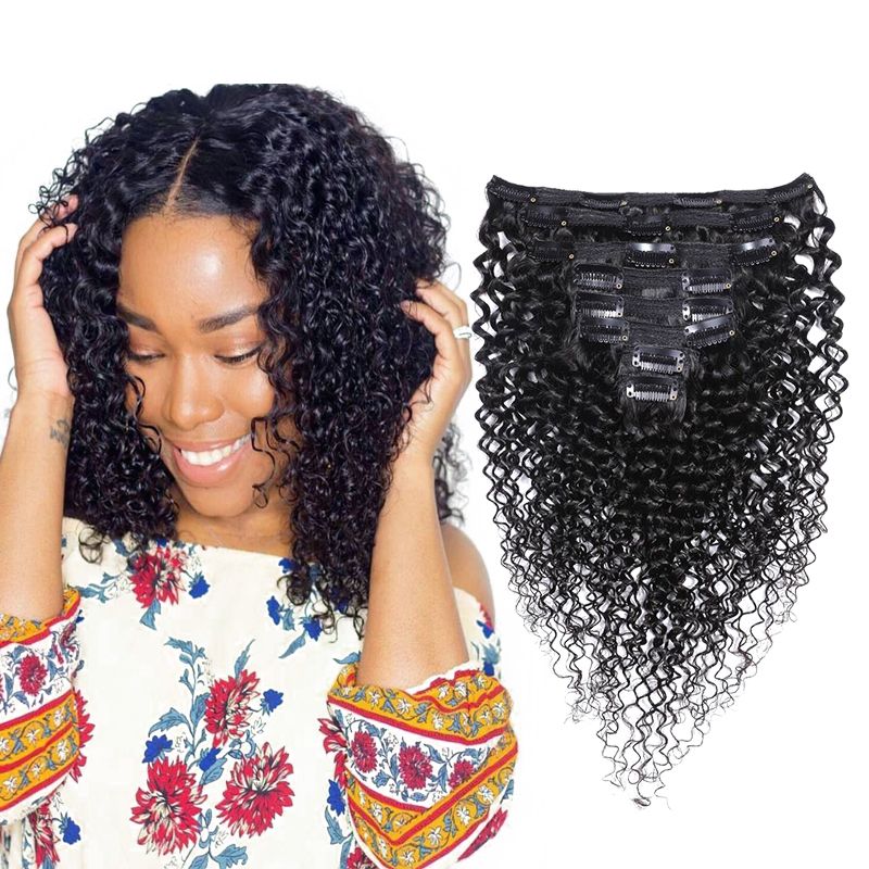 Brazilian Curly Hair Clip In Human Hair Extensions Jerry Curl