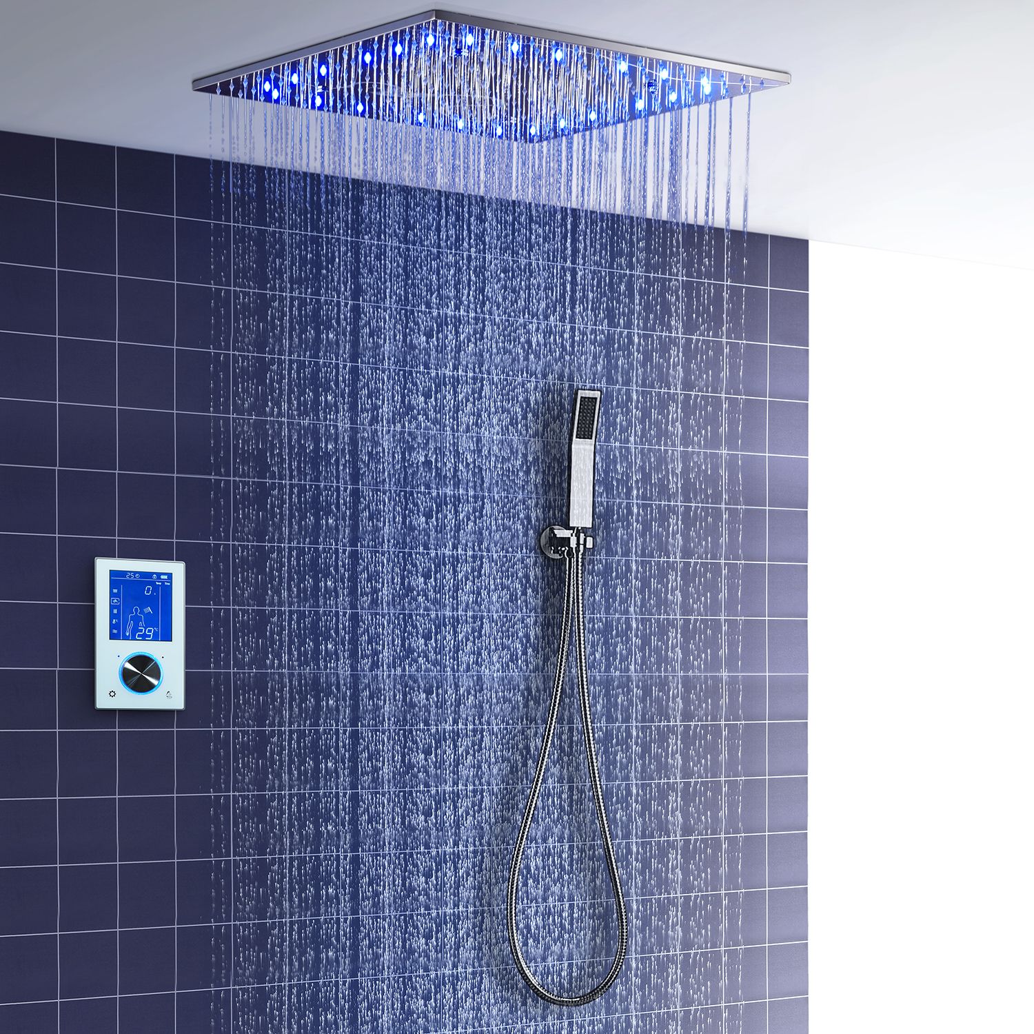 Thermostatic 20 Shower Faucet Ceiling Mount Tap Hand Shower