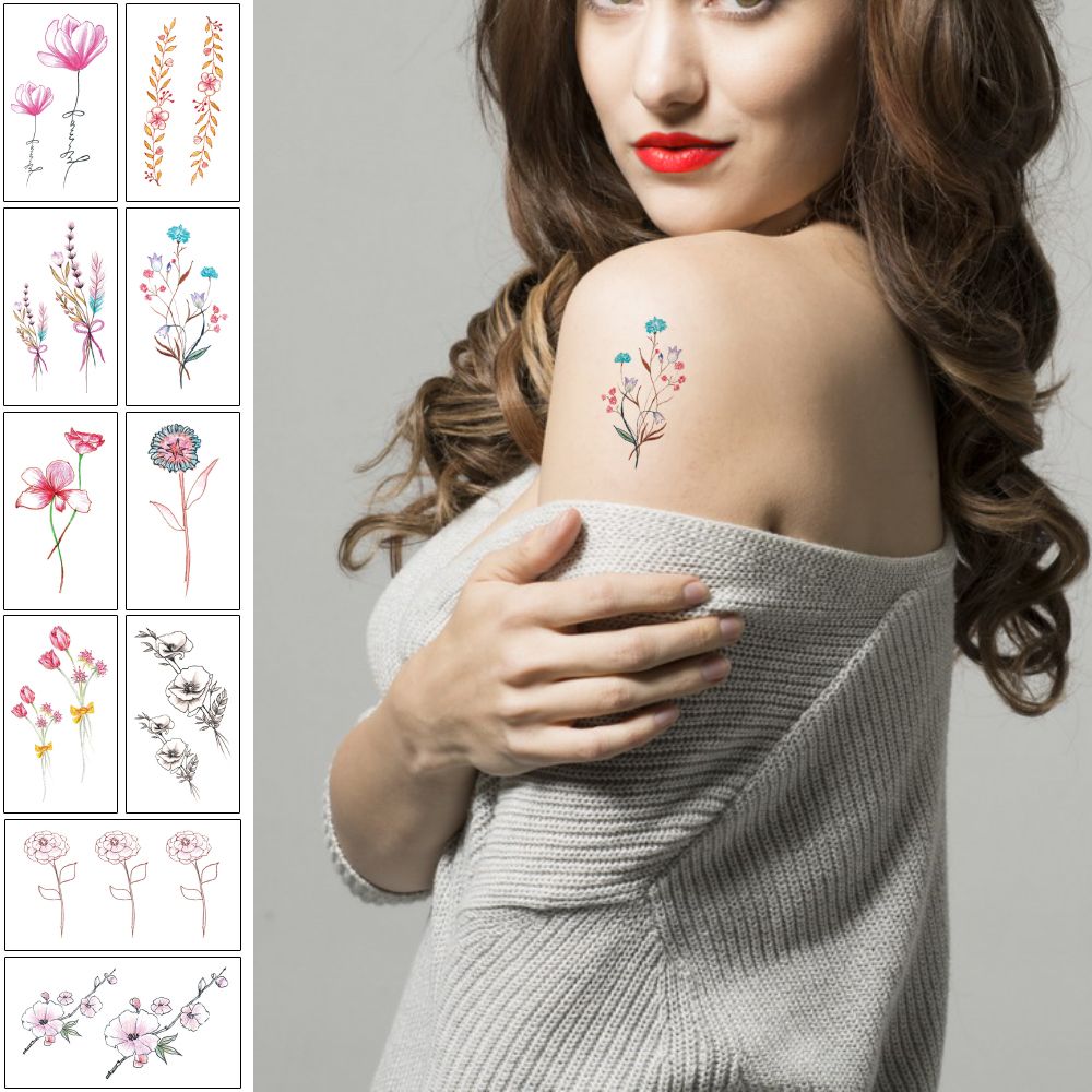Acheter Mode Petite Fleur Autocollant De Tatouage Pour Les Femmes Kid épaule Poitrine Clavicule Bras Art Rose Decal Design Coeur De Tatouage