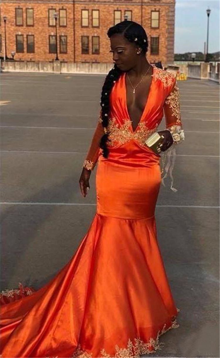 orange and blue prom dress