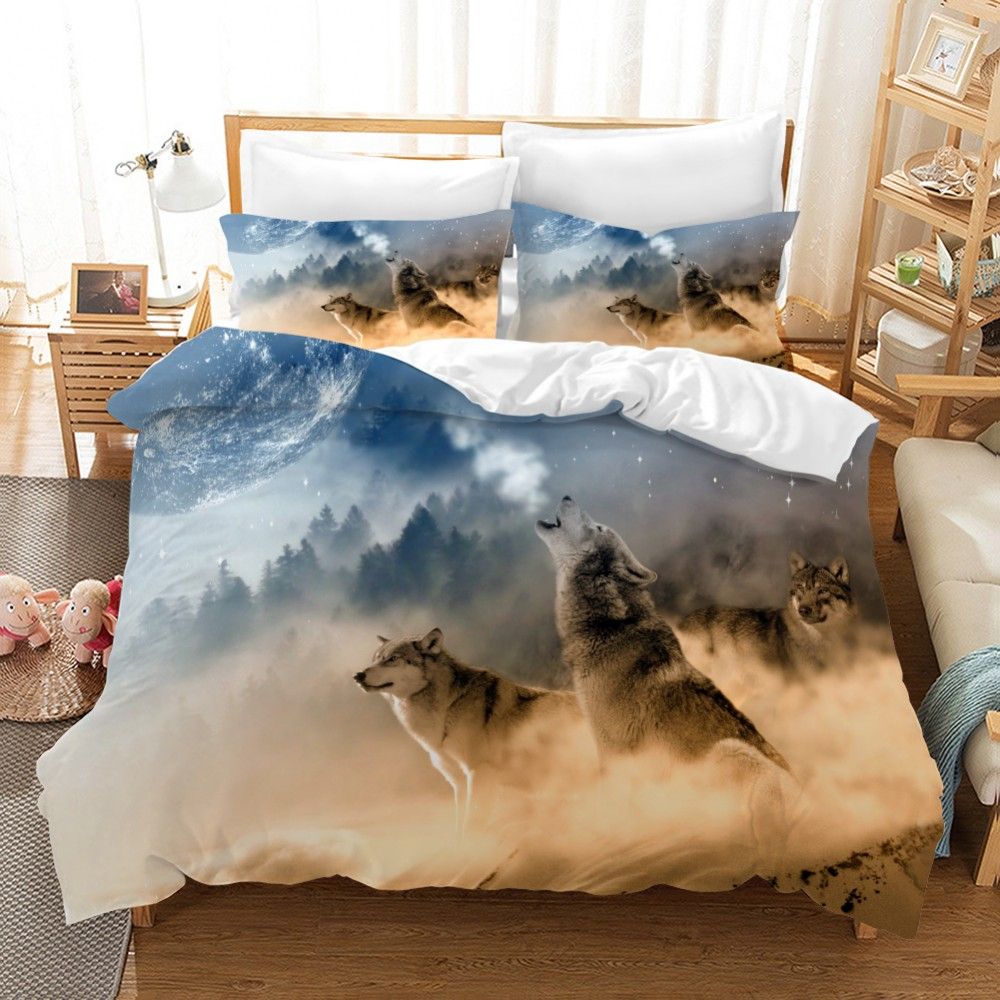 Wolf Bedding Set Galaxy Forest Natural View Bed Linen Set Indian