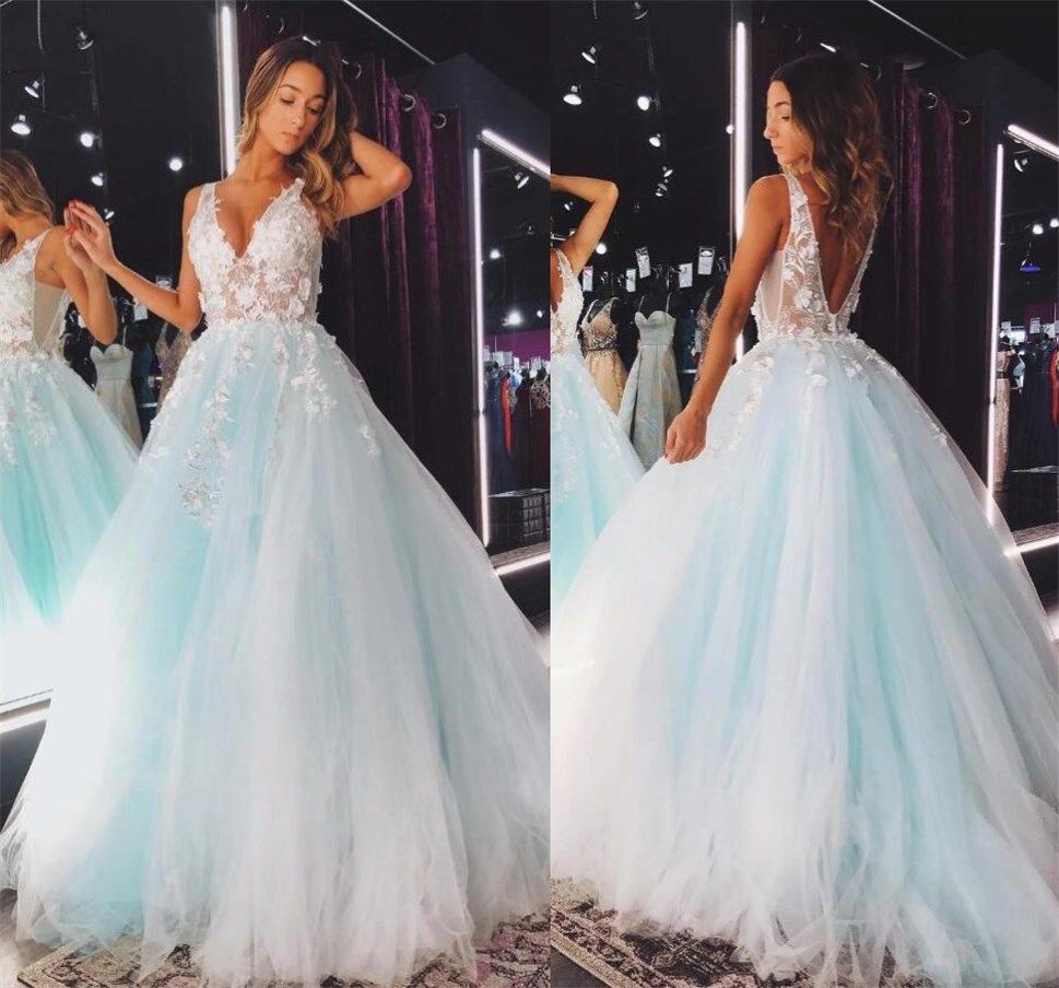 Compra Encantador 2021 Menta Vestidos De Fiesta En V Escote Sexy Sin  Espalda Abierto Encaje 3d Floral Tutu Falda Vestido De Fiesta Vestido De  Cumpleaños Barato | Entrega Rápida Y Calidad | Es.Dhgate