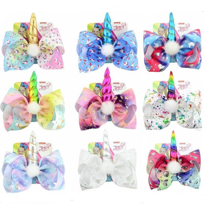 Ins Jojo Siwa Unicorn Hairpin Girls Kids Bows Rainbow Color