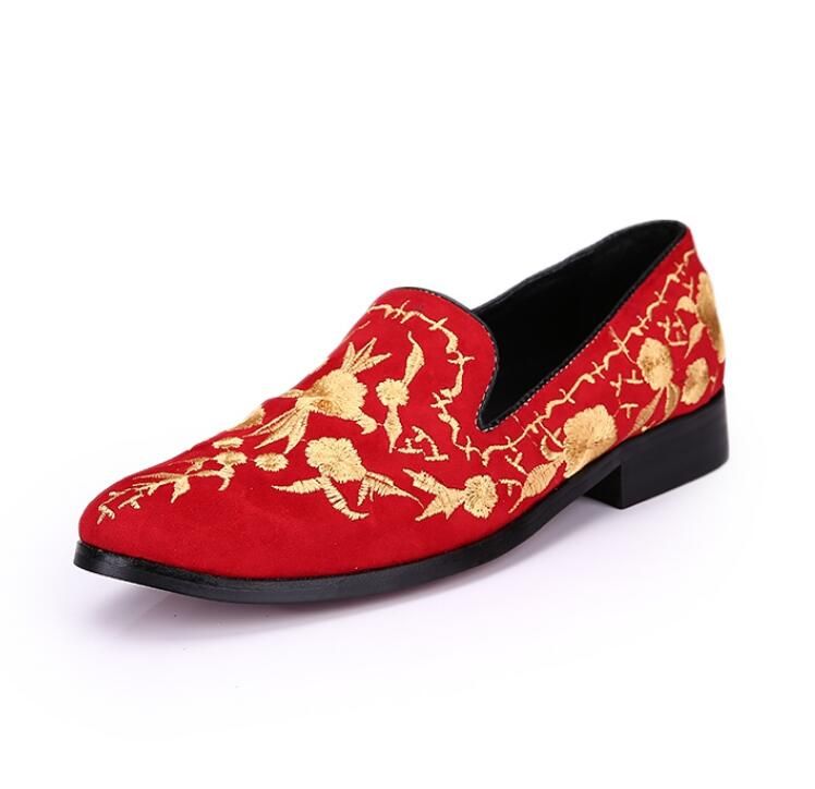 red embroidered shoes
