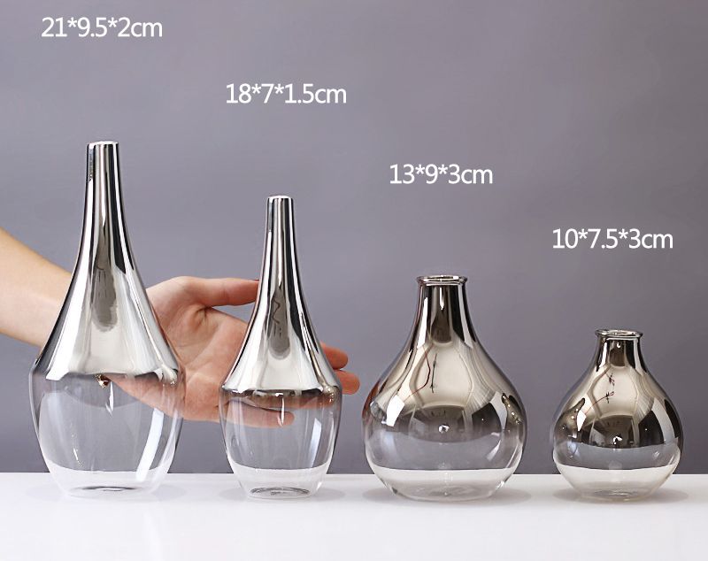 Nordic Glass Silver Vase Gradient Dried Flower Insert Desktop Jewelry Home Decor 