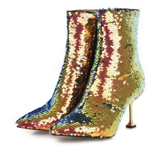 multi color sequin booties