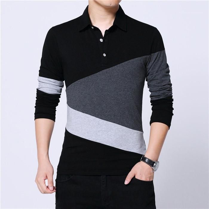 2020 Business Office Men Clothing Long Sleeve Grid Men Polo Shirts ...