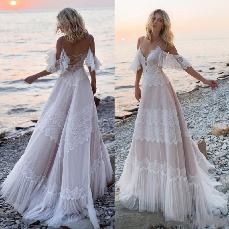 Discount Charming Beach Lace Wedding Dresses Spaghetti Neck Backless Bohemian Bridal Gowns A Line Floor Length Tulle Boho Vestido De Novia A Line Wedding Dresses Pinterest Best Price Wedding Dresses From Lindaxu90