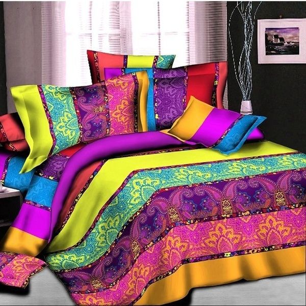 Duvet Cover Set Bright Color Bohemian Stripes Bedding In A Bag 2