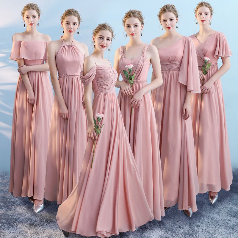 Compra Vestidos De Dama De Honor De Una Línea De Gasa Rosada Polvorienta Vestidos  De Novia De Talla Grande Vestido Largo De Invitados A La Boda Fiesta Formal Vestidos  De Baile De