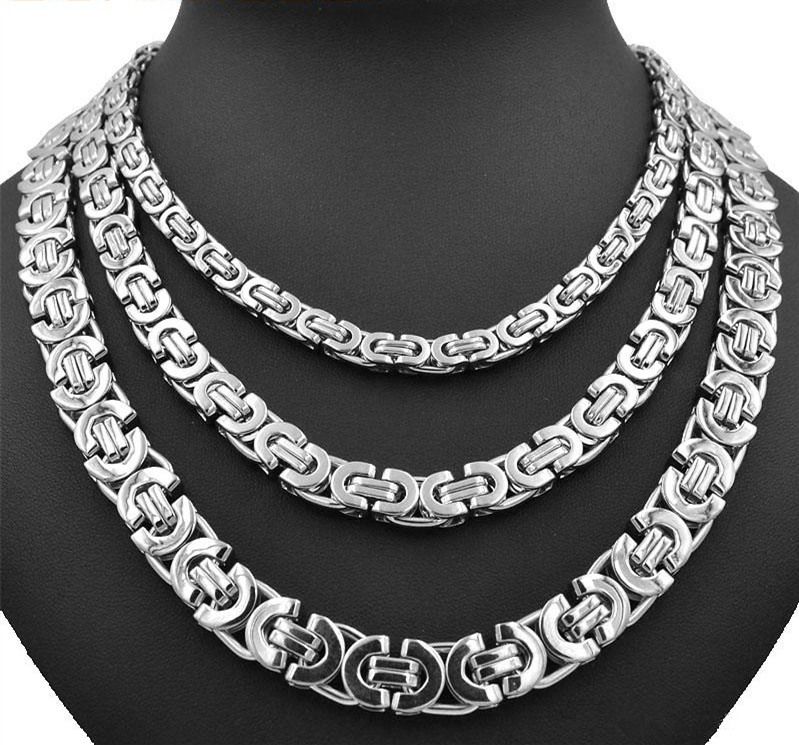Moda Unisex Collares de gruesa de acero inoxidable Enlace bizantino Cadena de plata Hombres