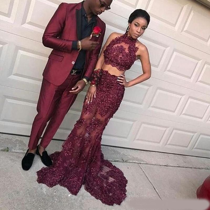 Fashion Burgundy Mens Suits One Button 