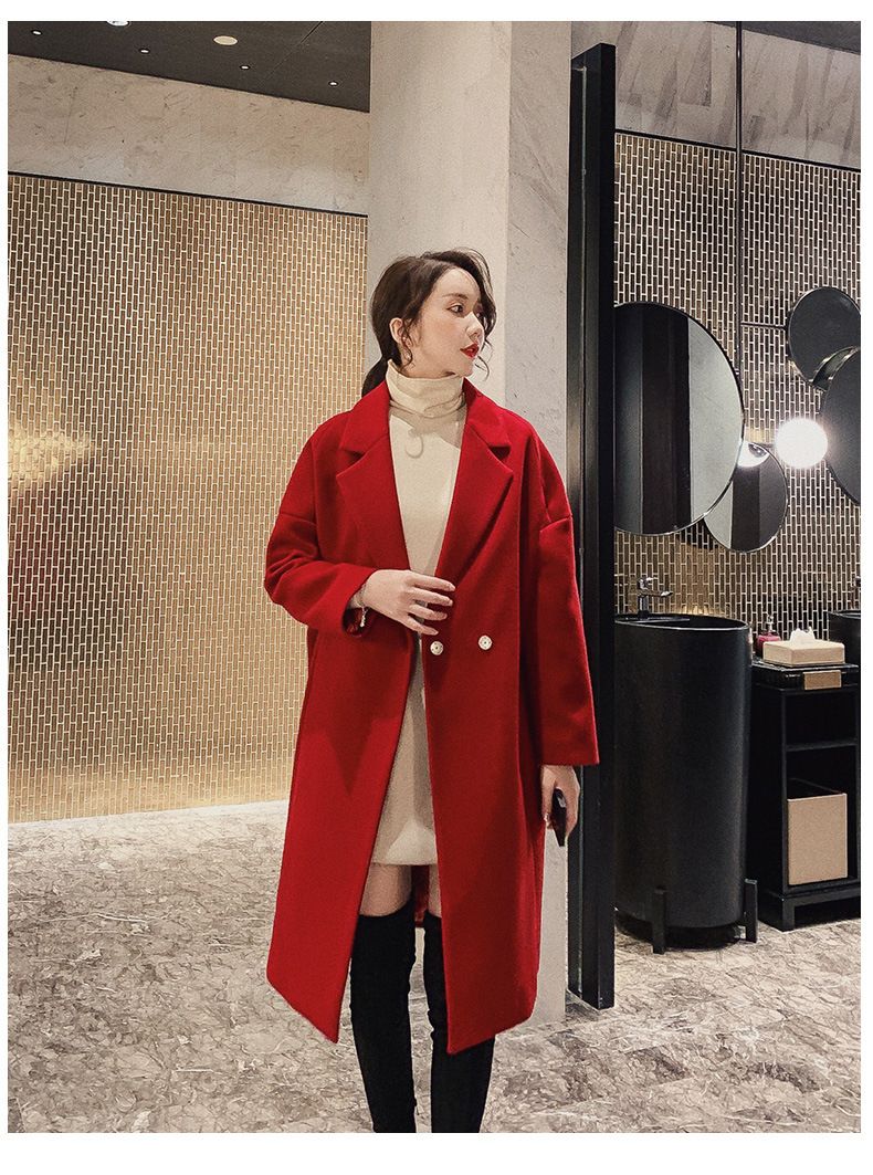 Las mujeres coreanas de abrigo de lana abrigos de invierno Moda abrigo cuello de cobertura suelta Escudo Beige Mujer abrigos de invierno