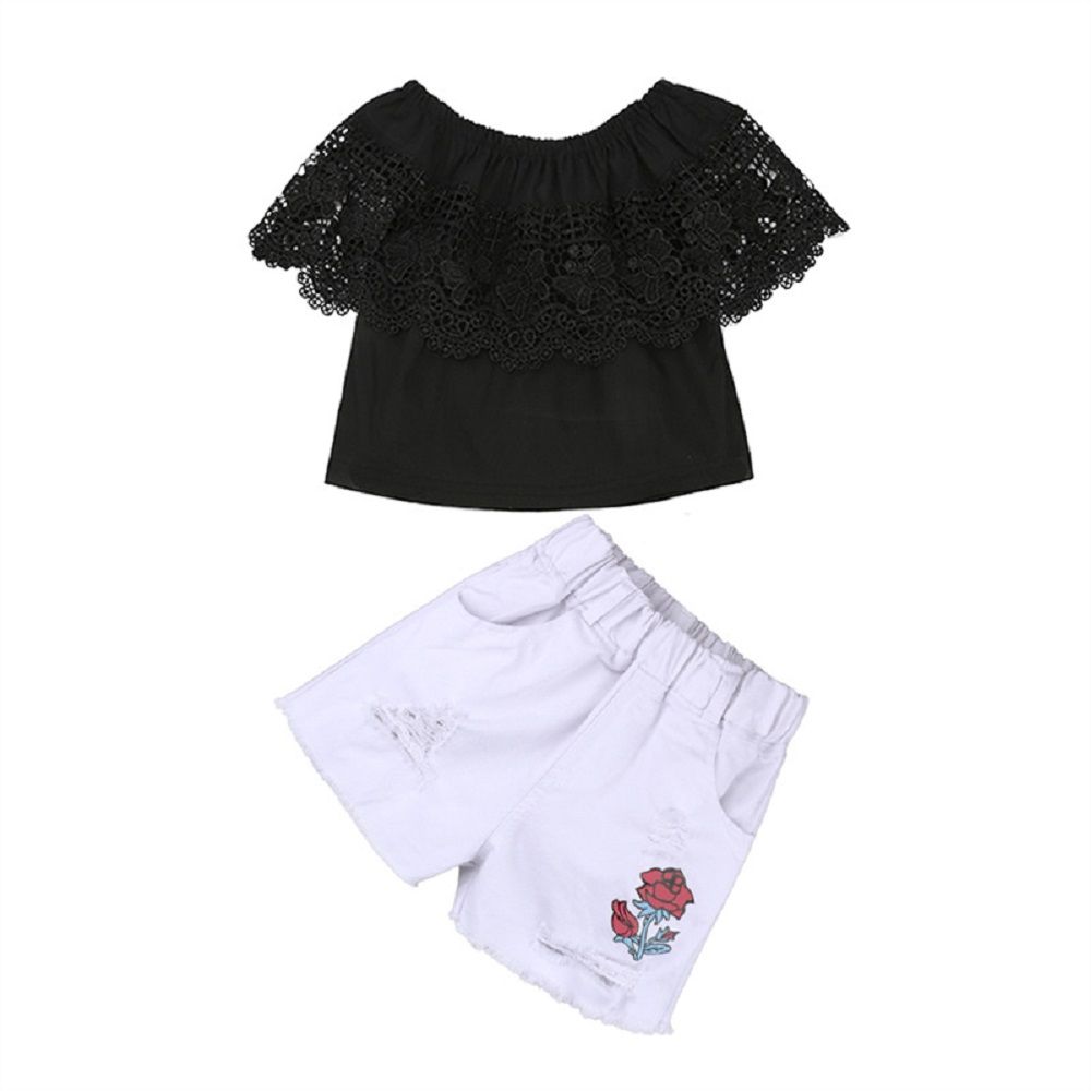 USA Newborn Baby Kids Girls Outfits Ruffle T-Shirt Tops+Floral Printed Pants Set