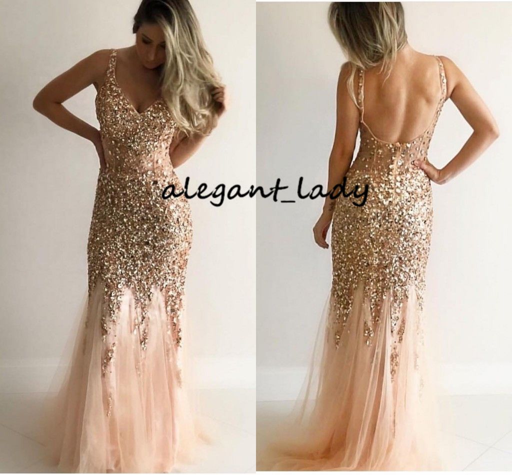 Acquistare Abiti Da Sera Arrossati Color Champagne Abiti Da Ballo Senza  Schienale 2019 Abito Miss Pageant Paillettes Con Perline Abito Formale Lungo  Realizzato Su Misura Economico | Consegna Veloce E Qualità | It.Dhgate