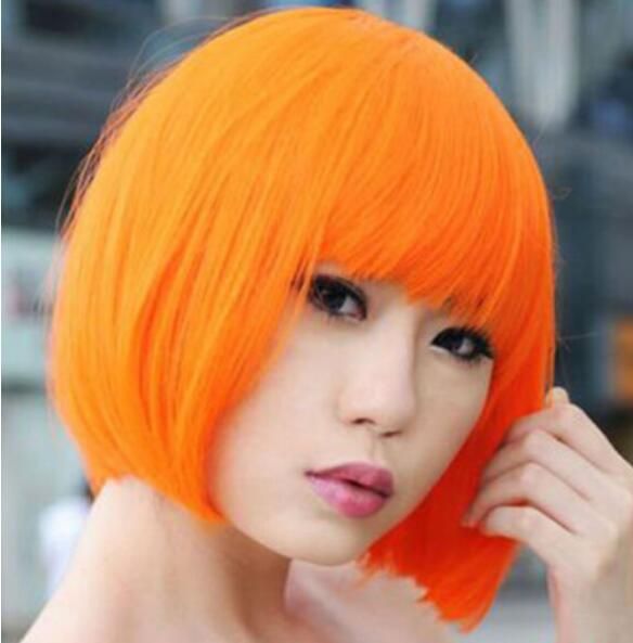 Orange Bob Cosplay Wi G Costume Party Disco Full Straight Short Hair Wigs Weave Hair Discount Synthetic Wigs From Dingyingying68687 20 09
