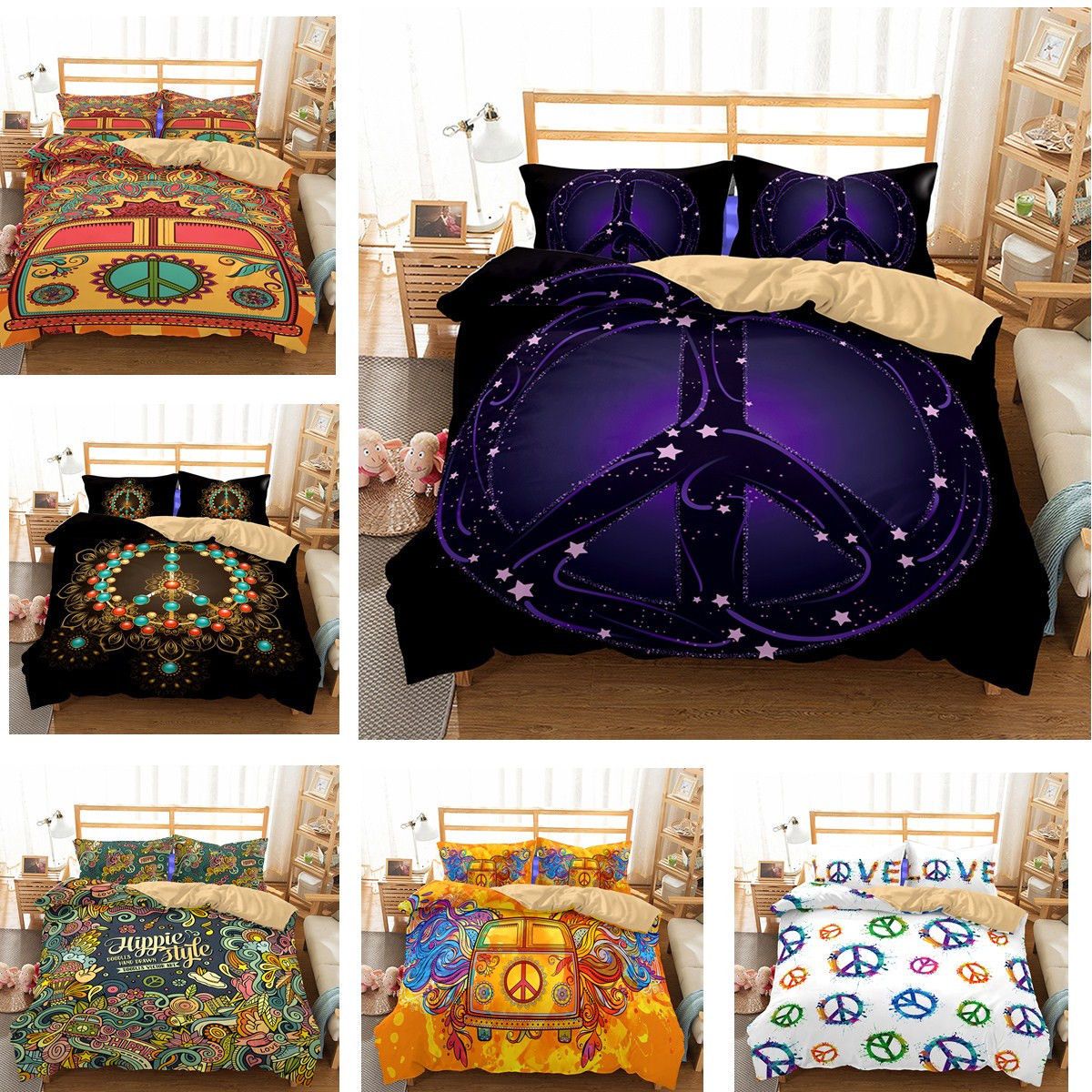3d Hippie Peace Sign Bedding Sets Comforter Duvet Cover