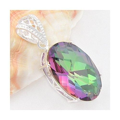 Vintage Natural Rainbow Mystical Topaz Gems Silver Necklace Pendant 1 3//4 Inch