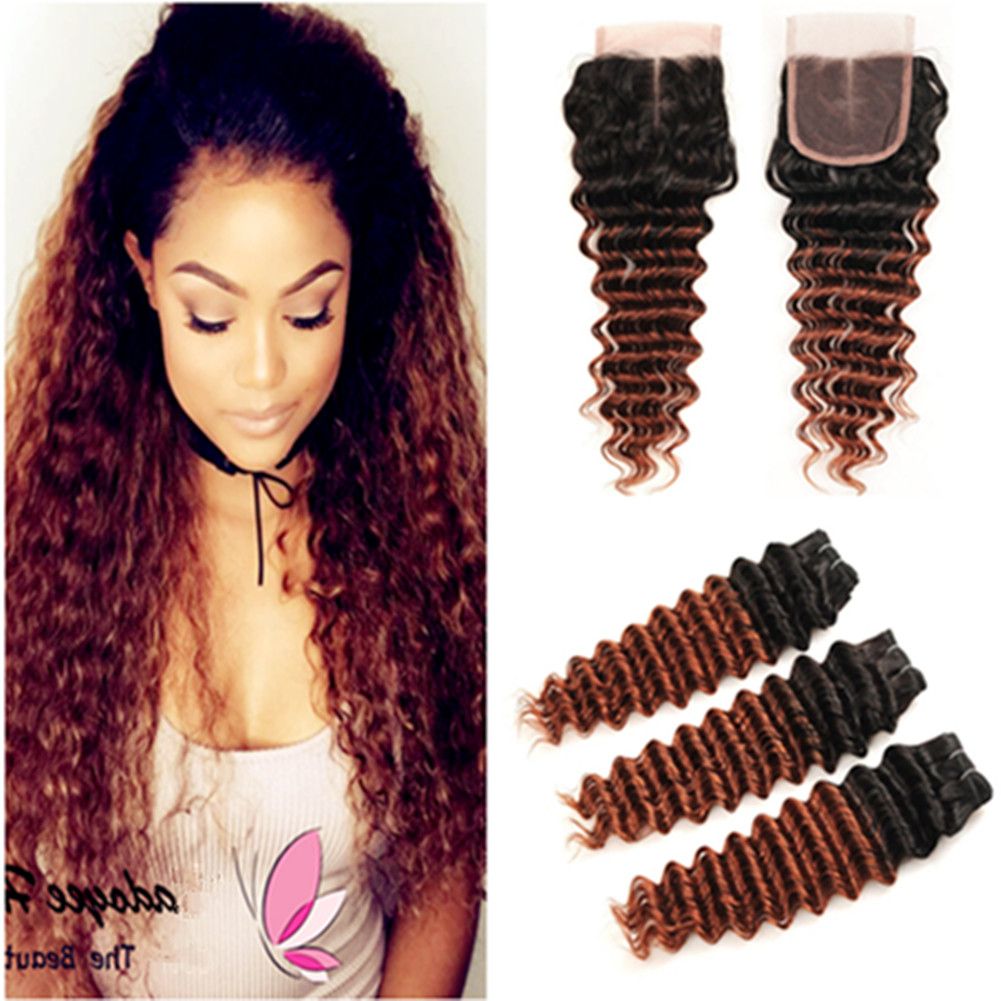 2019 Dark Auburn Ombre Deep Wave Malaysian Human Hair 3bundles
