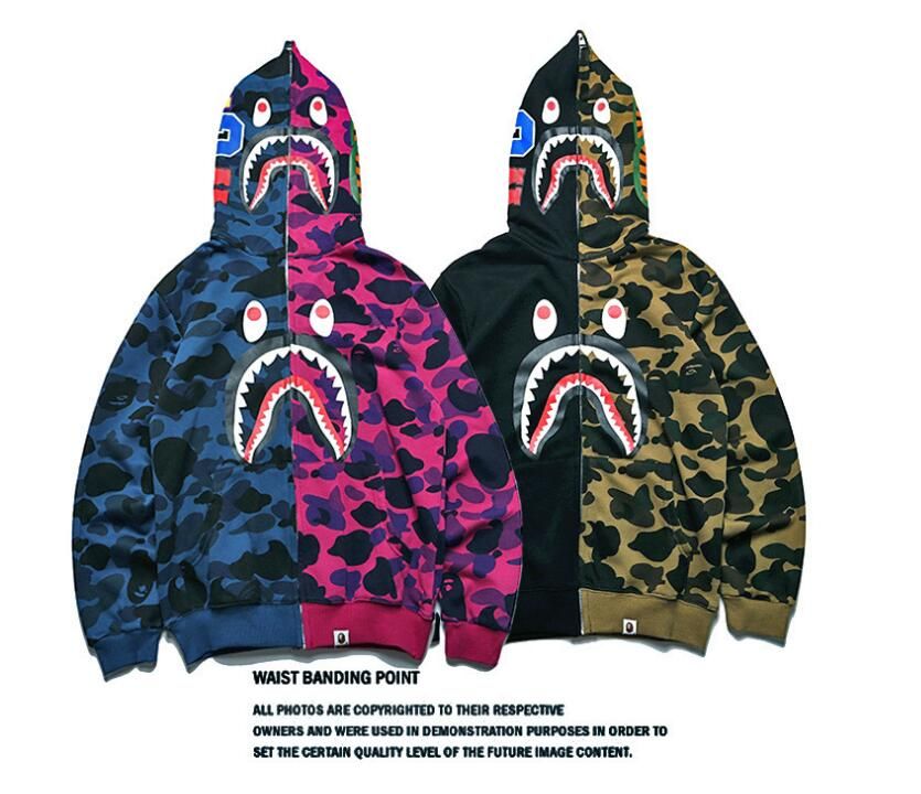 2020 XXS BAPE Clothes Hoodies Jacket Red Camouflage Shark Print Men