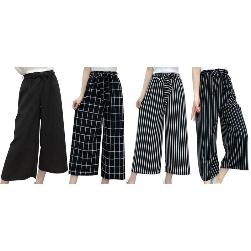 Compra Verano Nuevo Estilo Rayado Negro Suelto Cintura Alta Cosecha  Pantalones Casuales Mujeres De Una Talla De Gasa Pantalones De Pierna Ancha  Más Tamaño Barato | Entrega Rápida Y Calidad | Es.Dhgate