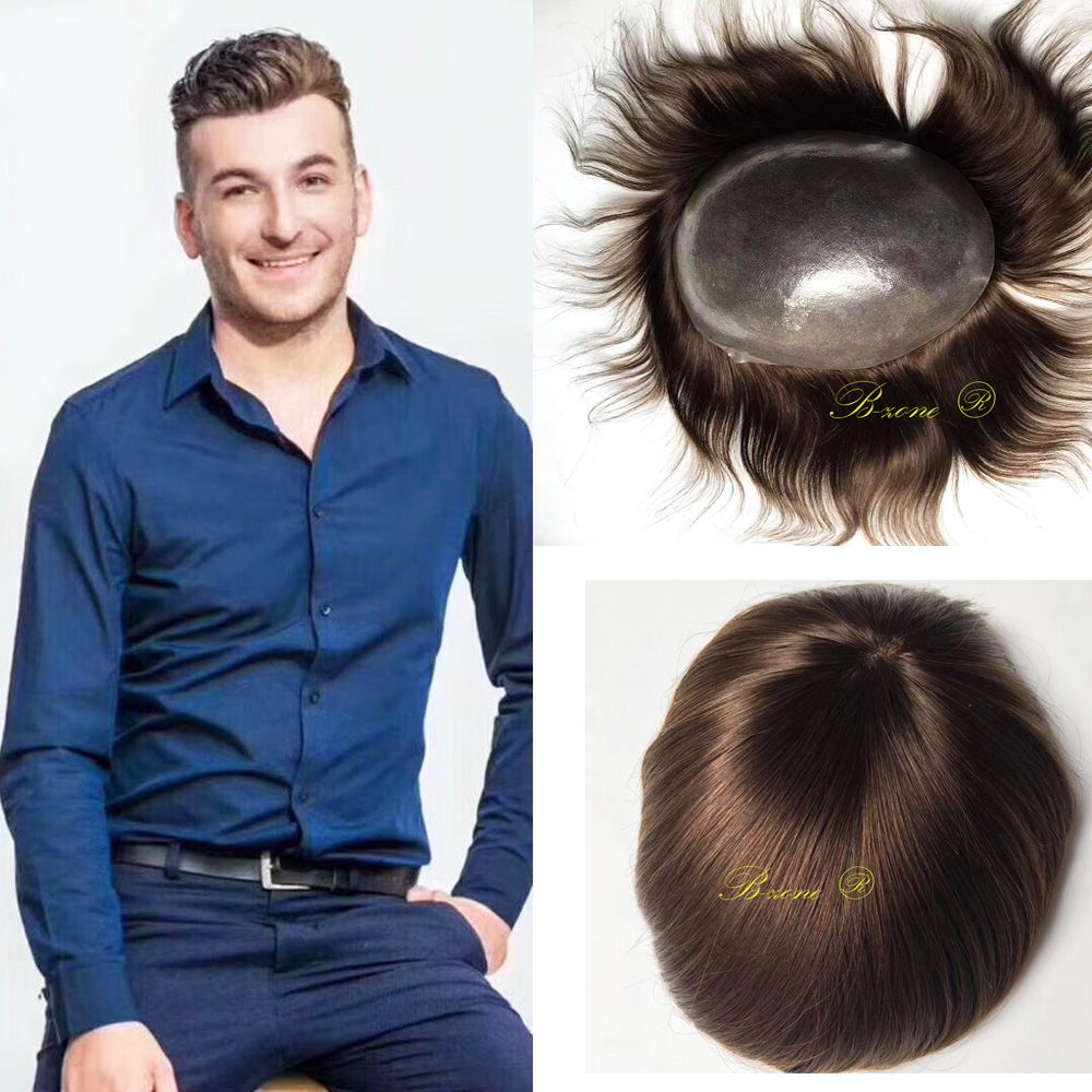 2020 Super Thin Skin Mens Toupee Pu V Looped Human Hair Thin Skin
