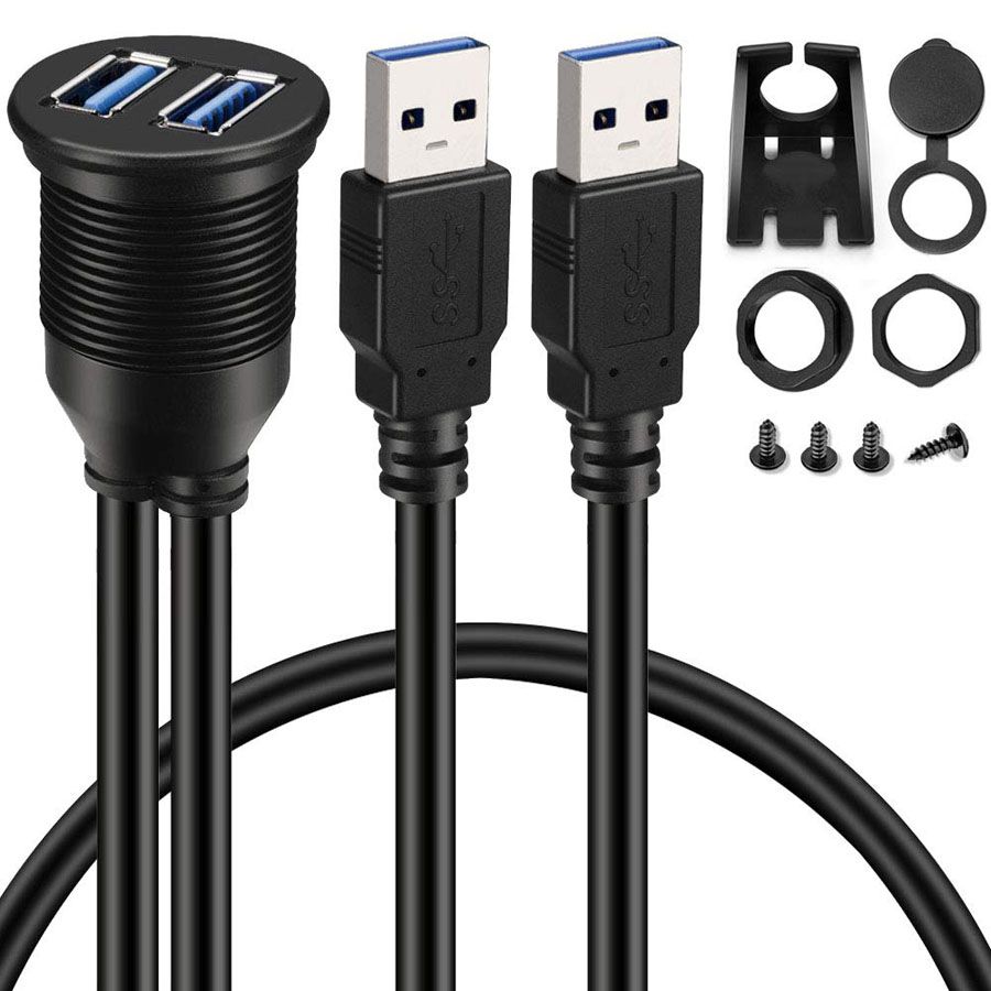 1//2M Car Dashboard Panel Flush Mount Single Port USB 3.0 Socket Extension Cable