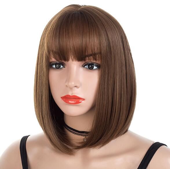 Air Bangs Hair Straight Bob Heat Resisstant Wig Ladies Black Short