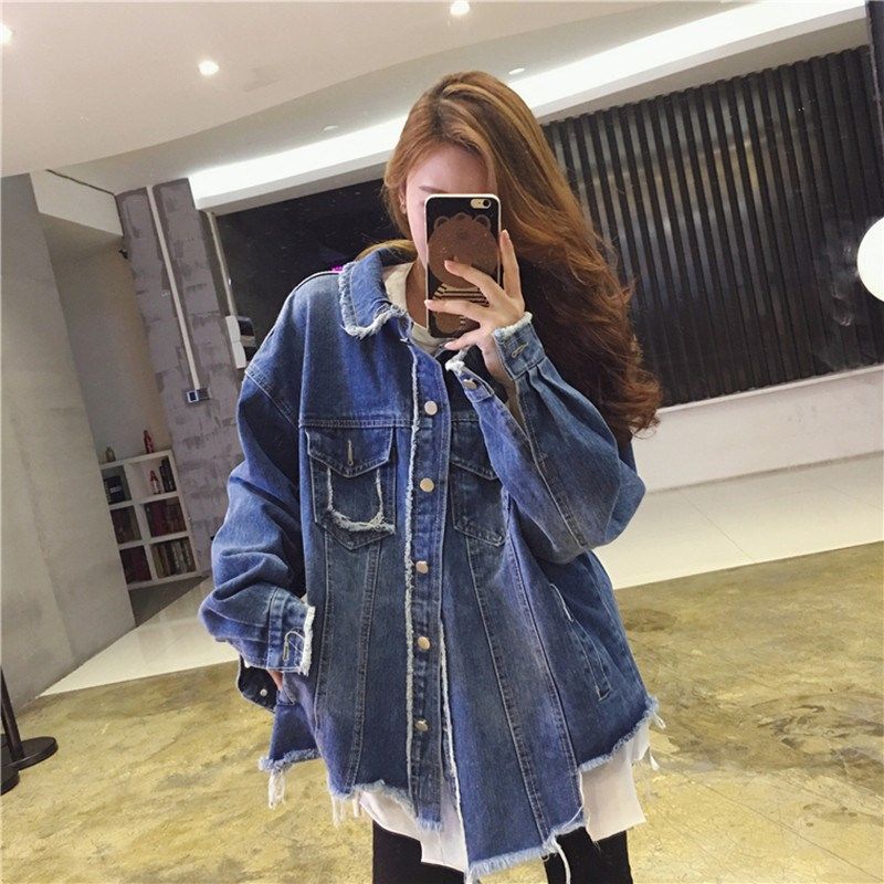 2019 coreano Ropa de mujer Borlas de un solo pecho Chaqueta vaquera Oversize Ropa