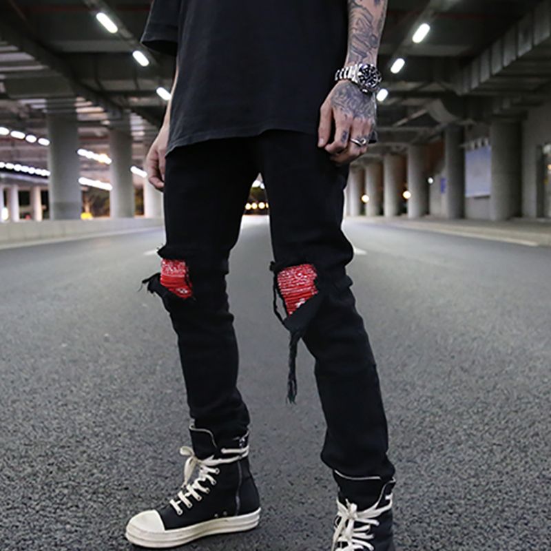 Acquistare Plegie Bandana Patchwork Strappato Sul Ginocchio Jeans Maschile  Da Uomo High Street Jeans Men Hip Hop Denim Pants Slim Fit Joggers Nero  Economico | Consegna Veloce E Qualità | DHgate Italy