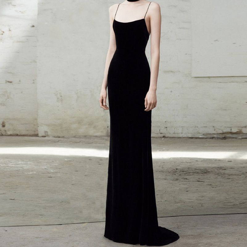 vestido de veludo preto longo
