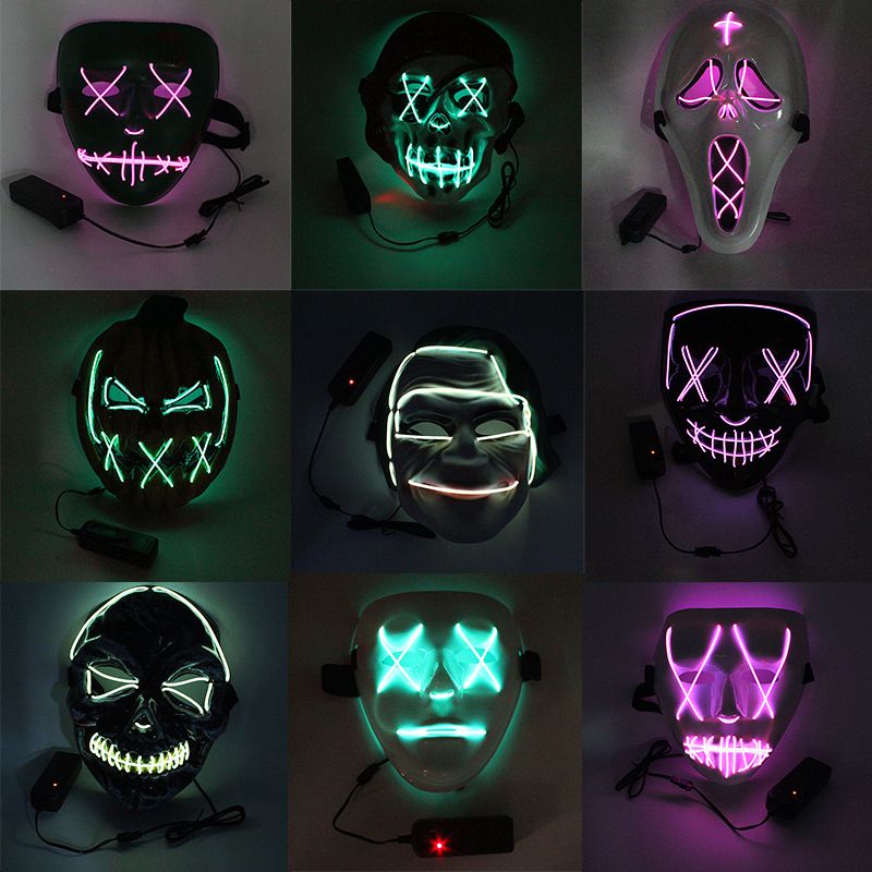 compre mascara de halloween resplandor de luz led en la oscuridad encima de la cara mascara de miedo craneo de la mascara mascaras comicas cosplay