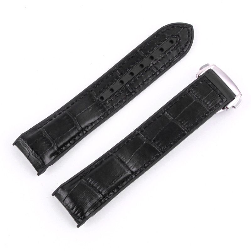 22mm black leather rubber