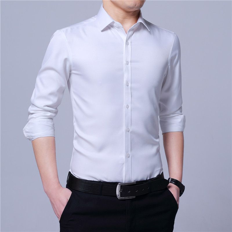 Compra Camisas Para Hombres Oficina De Ocio Camisa De Solapa De Un Solo  Pecho Camisa De Manga Larga De Color Puro Fiesta Camisetas De Alta Calidad Para  Hombres Barato | Entrega Rápida