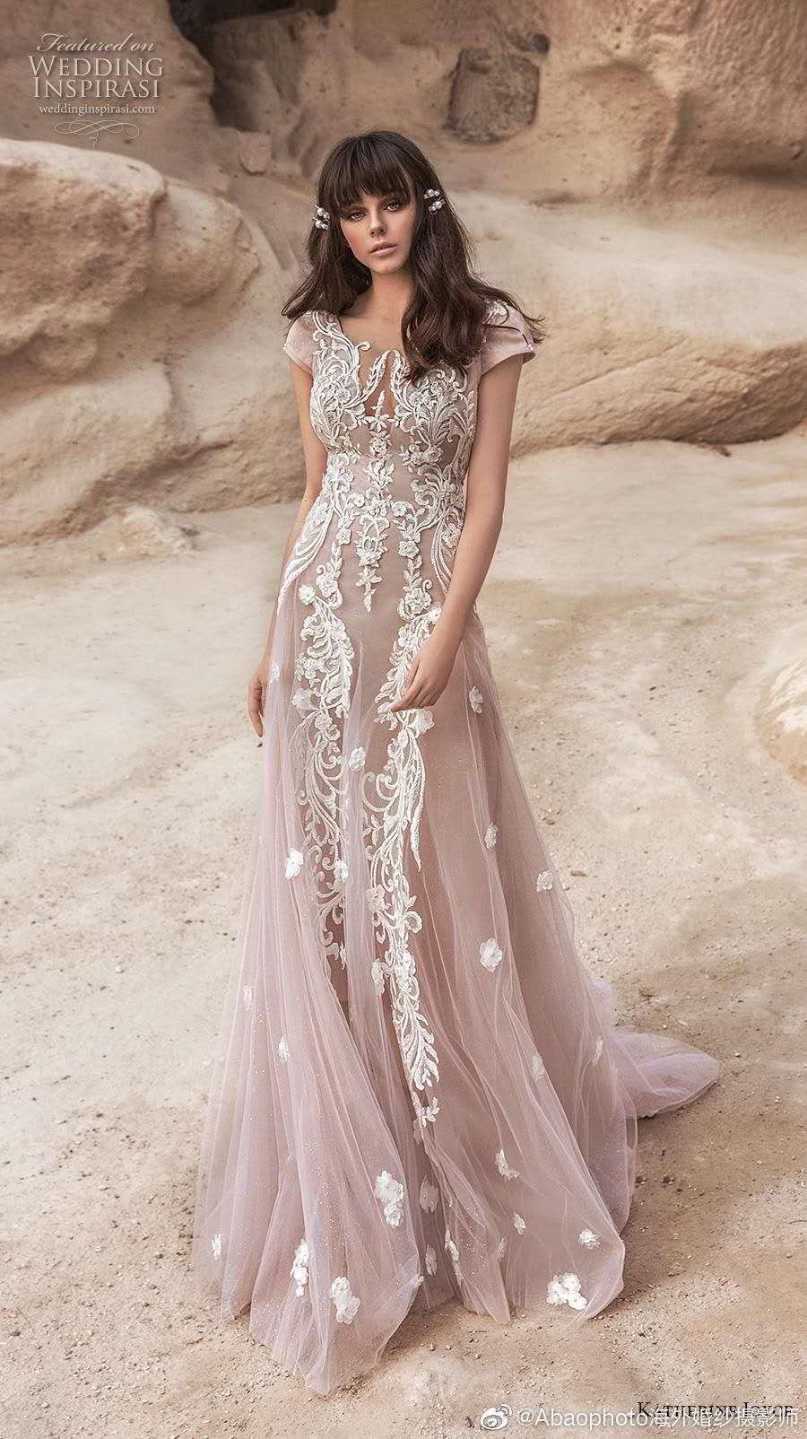 blush pink boho wedding dress