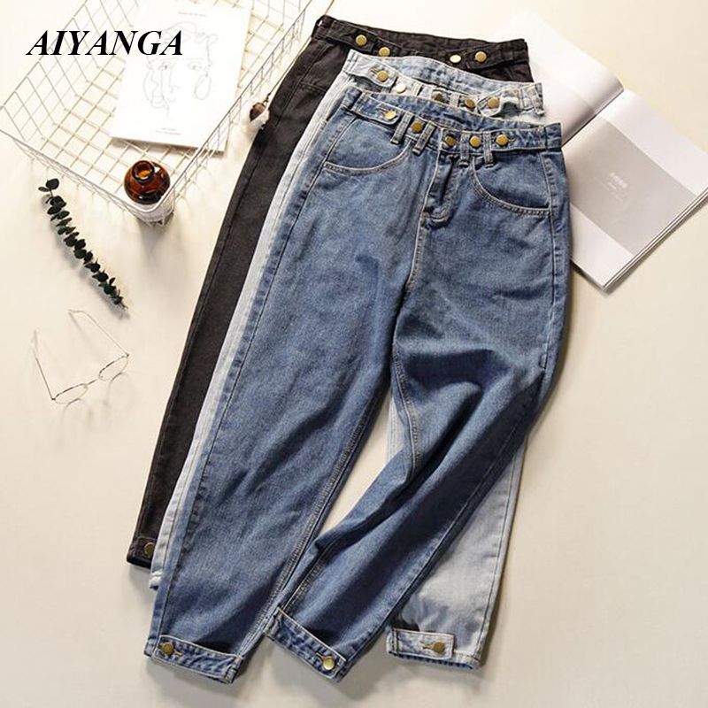 wen-ding-jeans Women Summer Softener Trousers High Waist Mom Boyfriend Style Denim Pants