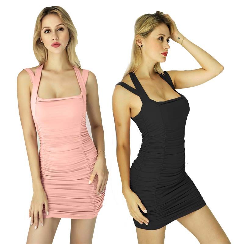 black strappy dress with white shirt