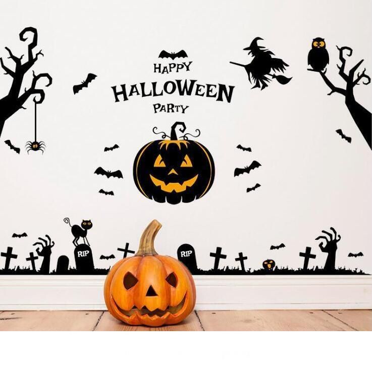 Halloween Pumpkin Bat Wall Sticker PVC Window Stickers Decals Art Home Decor 